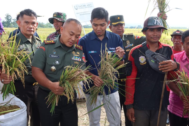 Dandim (kiri)tunjukkan hasil panen kepada Wakil Pemimpin Bulog Cabang Semarang.